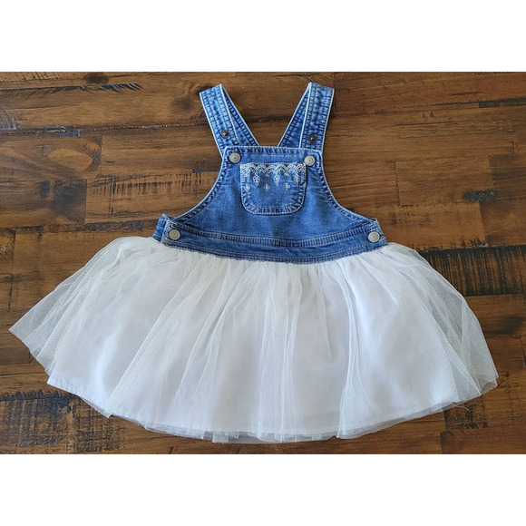 First Impressions | Dresses | First Impressions Jean Denim Overalls White  Lace Dress Toddler Size 8 Months | Poshmark